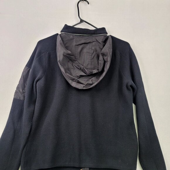 Lauren Ralph Lauren Black Hidden Hood Cotton Poly Sweater Jacket Zip Snap Medium - Picture 8 of 10
